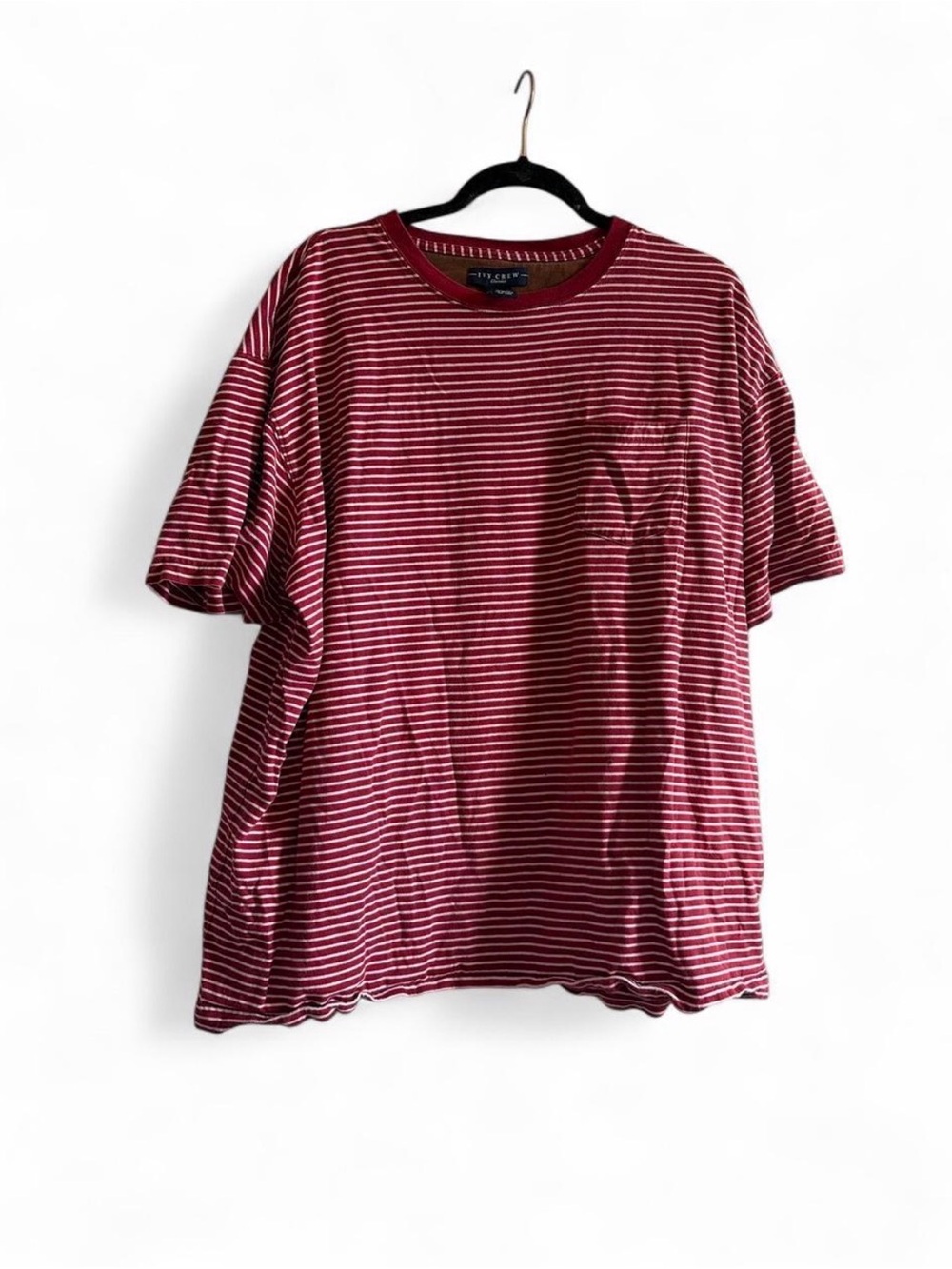 American Vintage Striped Pocket Tee - Maroon & White